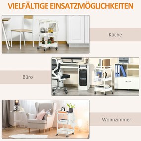 HOMCOM Wózek 3-poziomowy Wózek do serwowania Wózek do przechowywania Półka kuchenna z kółkami Biały