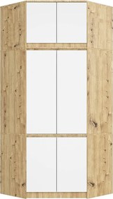 Szafa narożna z nadstawką AKORD S100 Dąb Artisan 100 cm 6 drzwi kolor Biały mat 9 półek 100x50x235 cm