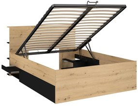 Łóżko ze skrzynią 140 x 190 cm - Naturalny i czarny - RADANI