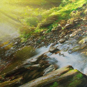 Obraz rzeki w zielonym lesie (z zegarem) (90x30 cm)