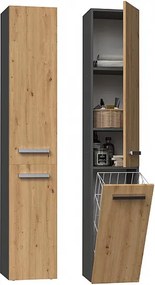 Słupek Łazienkowy Nel IV |Antracyt/Dąb Artisan | 31x30x174 cm | Regał Łazienkowy