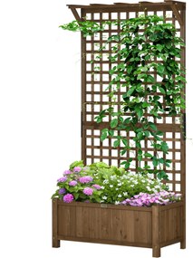 Outsunny Wysokie Grządki z Pergolą i Dachem, Skrzynka na Kwiaty, Grządka, Odporna na Warunki Atmosferyczne, Drewniana, 90 x 45 x 183 cm, Brązowy