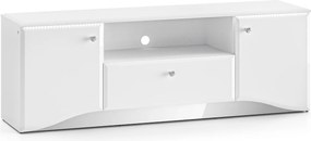 Szafka RTV 160 cm z oświetleniem LED Glamour 03, biały połysk