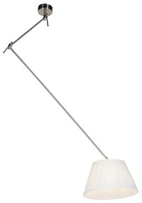 Stalowa lampa wisząca z kremowym plisowanym abażurem 35 cm - Blitz klasyczny/Antyczny Oswietlenie wewnetrzne
