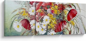 Obraz wazonu z dzikimi kwiatami (z zegarem) (90x30 cm)