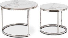 Zestaw Stolików Kawowych AMARA 45,5 cm/60 cm Biały Marmur/Srebrny Glamour