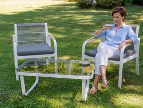 Mały zestaw balkonowy z aluminium (2x fotel + stolik) RARO szara pleciona lina