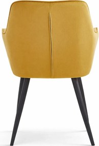 Żółte welurowe krzesło z podłokietnikami curry P5-M07