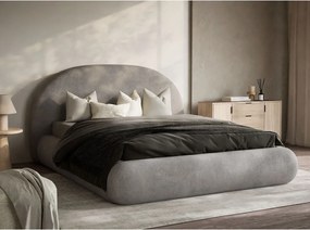 Szarobeżowe tapicerowane łóżko dwuosobowe ze schowkiem ze stelażem 160x200 cm Maumere – Maison de Rêve