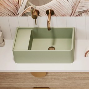 Umywalka z kamienia syntetycznego nablatowa / wisząca prostokątna zielona 43 cm x 25 cm EVELIA Green : Otwór na baterię - Nie, Typ montażu - nablatowa