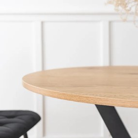 Zestaw Stół Okrągły LAUREN 90 cm Dąb Złoty/Czarny i 4 Krzesła ROBIN Czarne