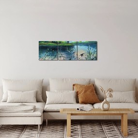 Obraz - Obraz olejny, Wczesny letni wieczór nad jeziorem (z zegarem) (90x30 cm)