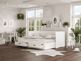 Łóżko dziecięce rozkładane Wilson 80x200 białe z 2 szufladami stelaż drewno