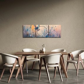 Obraz - Łąka z motylem II (z zegarem) (90x30 cm)