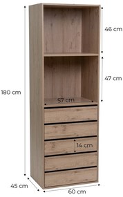Otwarta szafa modułowa w dekorze dębu w naturalnym kolorze 60x180x45 cm Modular – Casa Selección
