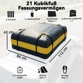 Outsunny Wodoodporna torba dachowa 425L do samochodu na dachy pojazdów z/bez bagażnika, skrzynia bagażowa z 8 wzmocnionymi pasami, uchwyty na drzwi, żółta | Aosom PL