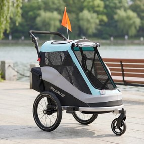 AIYAPLAY 2 w 1 przyczepka rowerowa i wózek składana, przyczepka dla dzieci z pasem 5-punktowym, odblaskami, pneumatycznymi oponami 40,64 cm, hamulec | Aosom PL