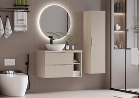 Zestaw do Łazienki 80cm Szafka z Blatem Ryflowane Fornty Beż Piaskowy Cleo