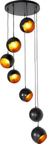 Lampa wisząca czarna ze złotym wnętrzem 7-światłowa - Crooked Cluster