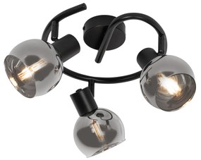 Lampa sufitowa art deco czarna z przydymionym szkłem 3-punktowa okrągła - Vidro ArtDeco Oswietlenie wewnetrzne