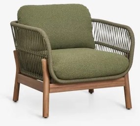 Fotel Z Drewna Akacjowego I Plecionej Liny Karvia Akacja Brąz & Bouclé Salvia Zieleń - Sklum