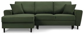Zielony sztruksowy rozkładany/ze schowkiem narożnik (lewostronny/z szezlongiem) Kyoto – Cosmopolitan Design