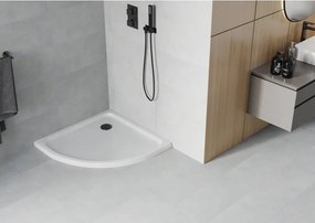 Mexen Flat brodzik półokrągły slim 80 x 80 cm, biały, syfon czarny - 41108080B