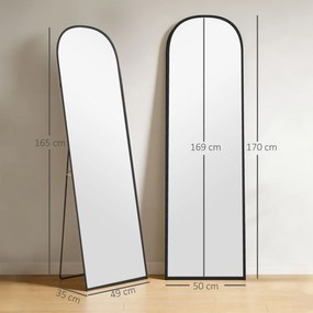 HOMCOM Lustro stojące, lustro w pełnej długości, nowoczesny design, 50 cm x 1,5 cm x 161,5 cm, czarne