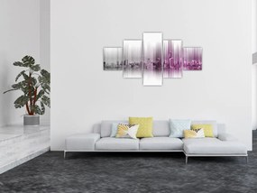 Obraz - Panorama miasta, różowo-  szara (125x70 cm)