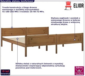 Podwójne sosnowe łóżko miodowy brąz 180x200 Oxel 4X