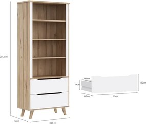 Regał z szufladami Vankka 713, styl skandynawski, kolor dąb/biały