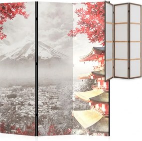 Parawan pokojowy 3-częściowy 135x172 Jednostronny dekoracyjny japandi vintage Szary Fuji I Pagoda