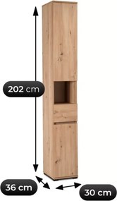 Szafka na buty z siedziskiem + panel ścienny + wysoki słupek Folk 80 cm grafit/dąb artisan