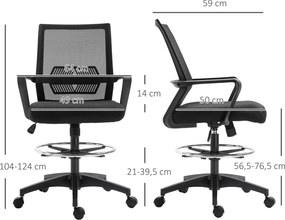 Vinsetto Krzesło biurowe, regulowane krzesło biurkowe z podnóżkiem, oparcie z siatki, na kółkach, tworzywo sztuczne, Czarne