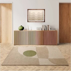 Dywan w stylu mid-century, ręcznie wykonany z 100% wełny - 120x170cm - kremowy, beżowy, zielony - Reef Horizon