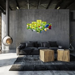 Obraz kwitnącej łąki, obraz olejny (125x70 cm)