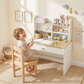 AIYAPLAY Biurko dziecięce Biurko dla dzieci z szufladą Regał na książki Miejsce do przechowywania dla dzieci 3-8 lat, 80 x 50 x 100 cm Biały | Aosom PL