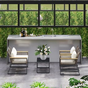 Outsunny Zestaw mebli ogrodowych Polyrattan dla 4 osób wodoodporny Zestaw balkonowy z sofą dla 2 osób, 2 krzesła Stolik z hartowanego szkła Poduszki Beżowy