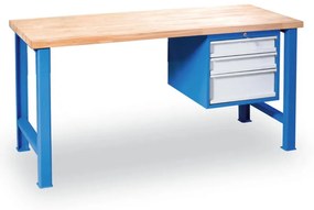 Stół warsztatowy GD z wiszącą szafką na narzędzia, 3 szuflady, 1200 x 685 x 850 mm, niebieski