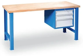 Stół warsztatowy GD z wiszącą szafką na narzędzia, 3 szuflady, 1200 x 685 x 850 mm, niebieski