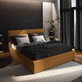 Masseno Łóżko Tapicerowane PARMA z pojemnikiem na pościel 120x200 cm - Żółty, LINCOLN 48