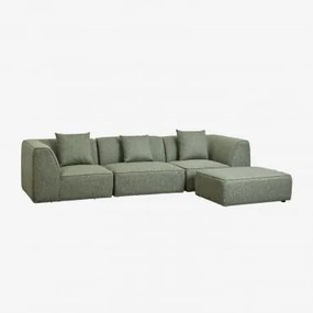 Sofa Modułowa Cardea 3-częściowa Z Tapicerowanym Pufem Bouclé Salvia Zieleń - Sklum
