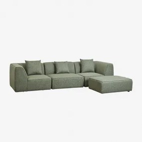Sofa Modułowy 3-częściowy Z Tapicerowanym Pufem Cardea Bukla Szałwiowa Zieleń - Sklum