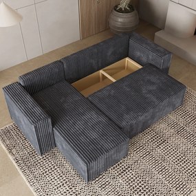 Masseno Narożnik RAVELO z funkcją spania i pojemnikiem na pościel Narozniki L, Rozkładana sofa - Grafitowy, TILIA 90