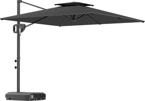 Outsunny Parasol boczny 247 x 247 cm regulowany z podwójnym dachem, korbą i podstawą, wodoodporny, ciemnoszary | Aosom PL