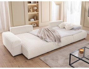 Kremowy sztruksowy rozkładany narożnik ze schowkiem (w kształcie litery U) Sarina – Ropez