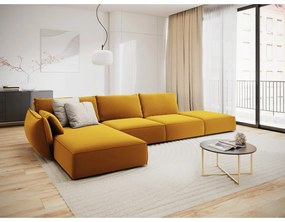 Musztardowy aksamitny narożnik (lewostronny/z szezlongiem) Vanda – Mazzini Sofas