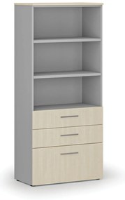 Szafa biurowa z kombinowanymi szufladami PRIMO GRAY, 800 x 420 x 1781 mm, szary/brzoza