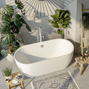 Wanna wolnostojąca akrylowa owalna 150 x 75 cm LARSO z przelewem okrągłym chrom | Możliwa opcja Go Color : Wybierz swój kolor - biały