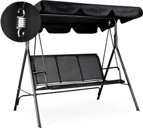 Huśtawka ogrodowa Toreno z daszkiem regulowanym, siatka tekstylna czarna
